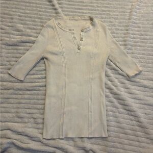 Chanel Ribbed Knit Top with Button Detail